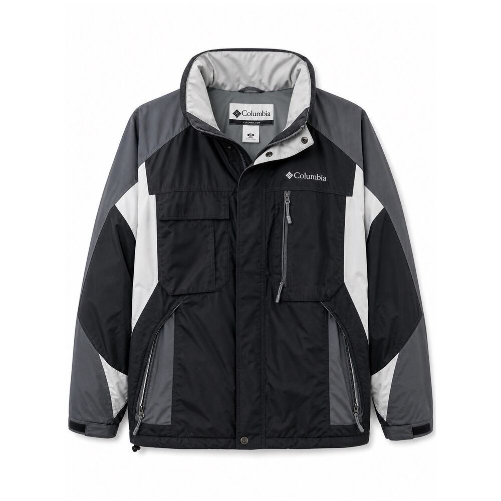 Columbia Men's 2X Colorblock Stand-Up Collar Jacket Black Gray White Logo